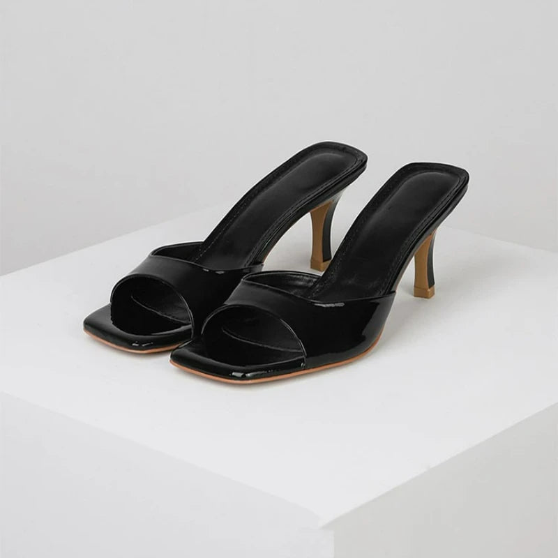Women High Heel Sandals Square Toe Slippers