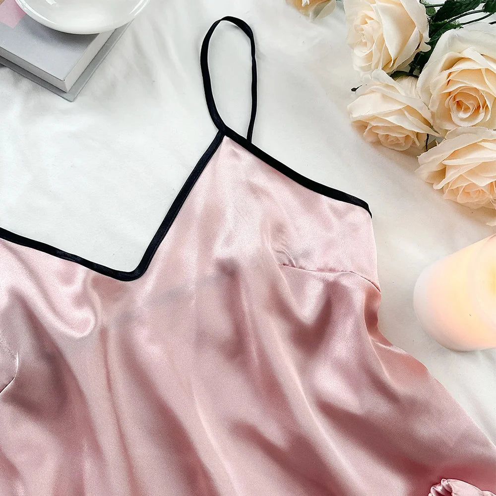 Women's Smooth Satin Pajamas V-Neck T-Shirt