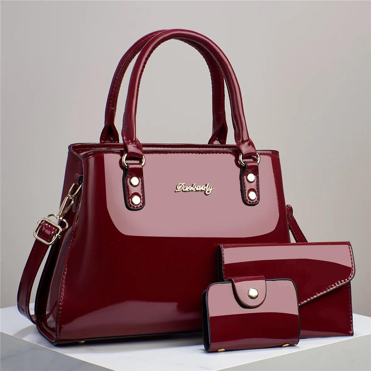 3 Piece Set Shiny Leather Women's Bag Fashion Top Quality