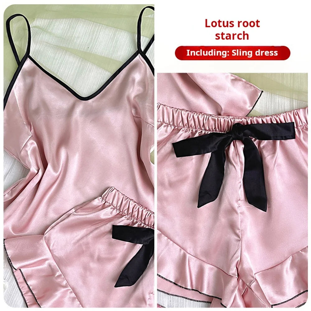 Women's Smooth Satin Pajamas V-Neck T-Shirt