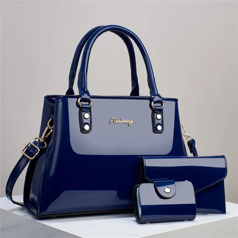 3 Piece Set Shiny Leather Women's Bag Fashion Top Quality