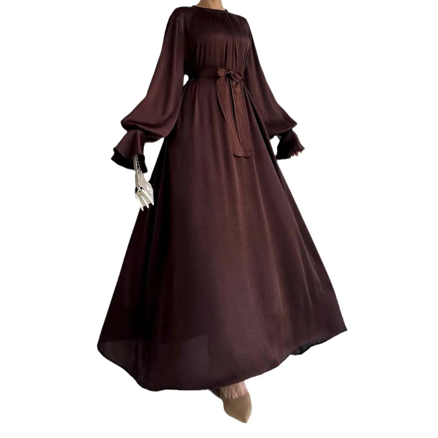 Soft Waist Strap Two Wear Dress Dubai Elegant Satin Dress Women