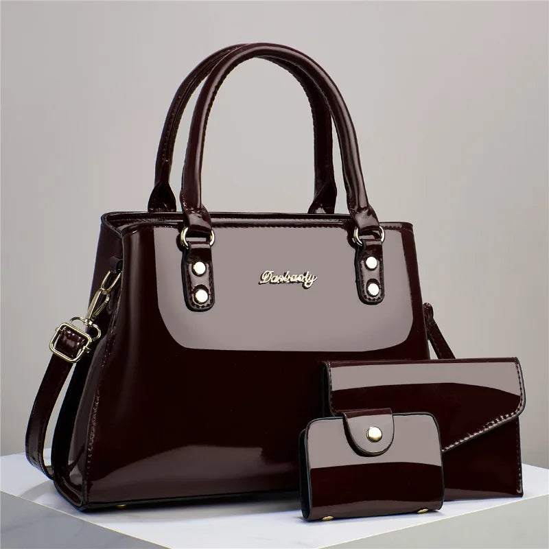 3 Piece Set Shiny Leather Women's Bag Fashion Top Quality