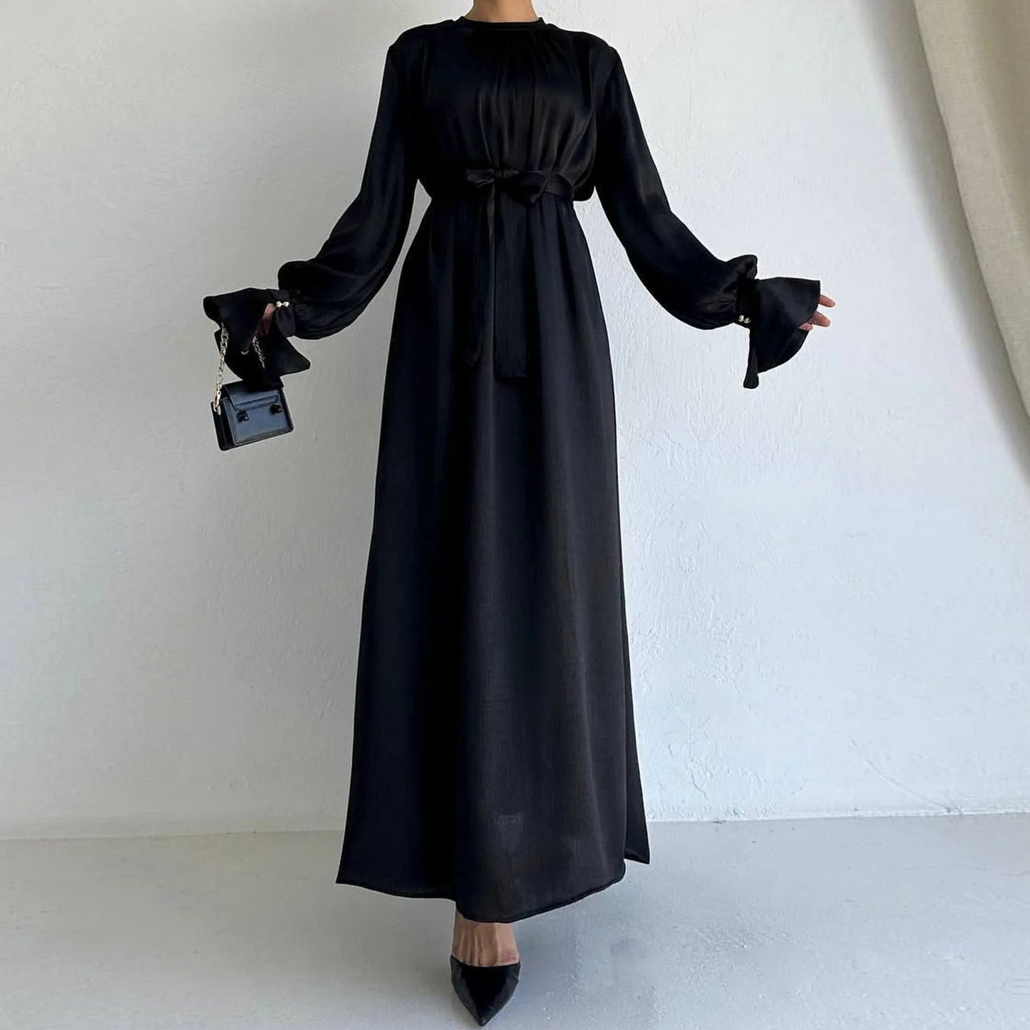 Soft Waist Strap Two Wear Dress Dubai Elegant Satin Dress Women