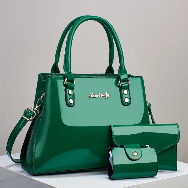 3 Piece Set Shiny Leather Women's Bag Fashion Top Quality