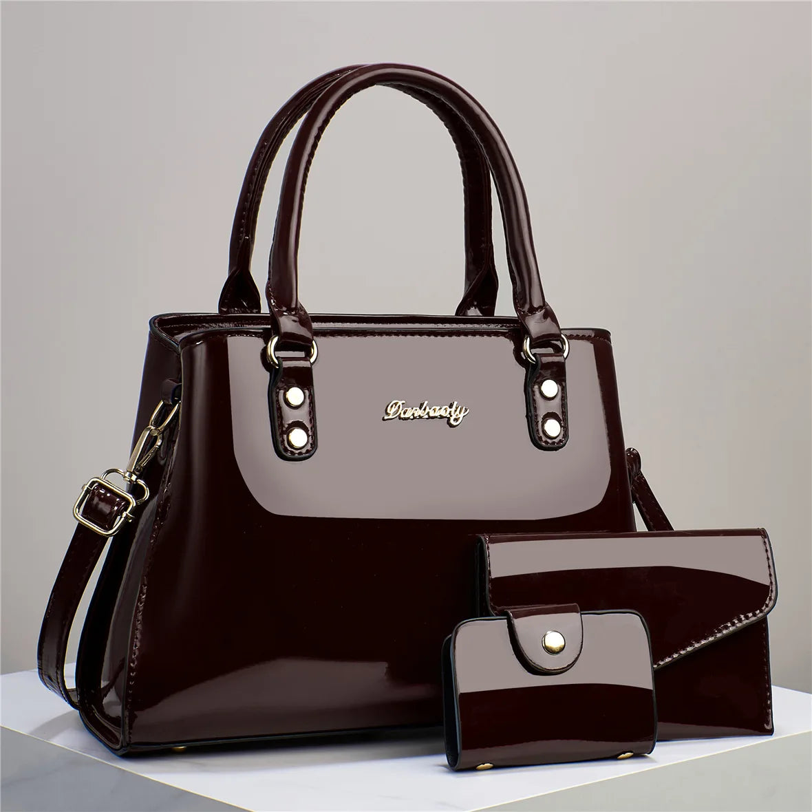 3 Piece Set Shiny Leather Women's Bag Fashion Top Quality