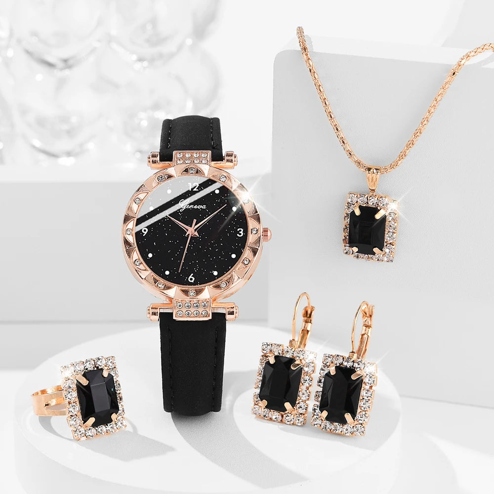 Womens 5Pcs Set Luxury Rhinestone