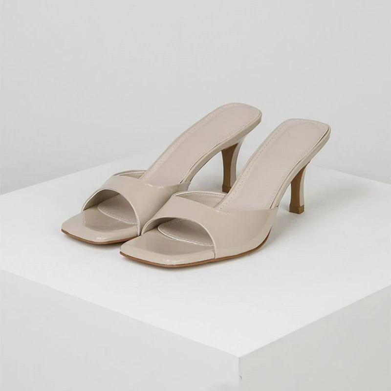 Women High Heel Sandals Square Toe Slippers