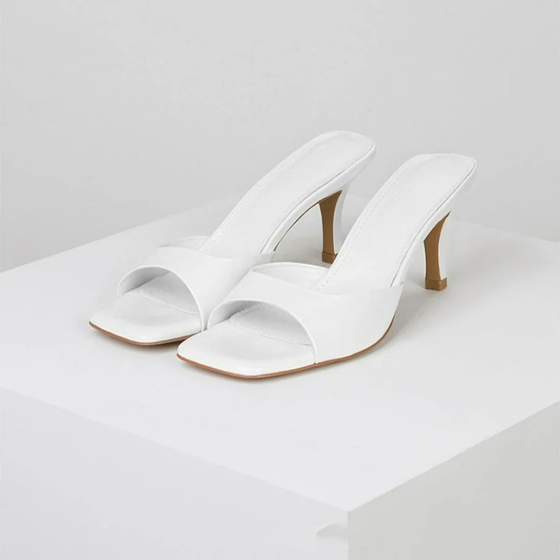 Women High Heel Sandals Square Toe Slippers