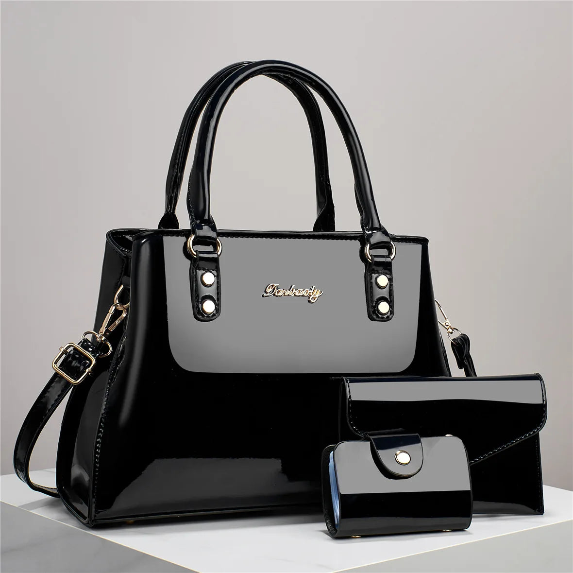 3 Piece Set Shiny Leather Women's Bag Fashion Top Quality