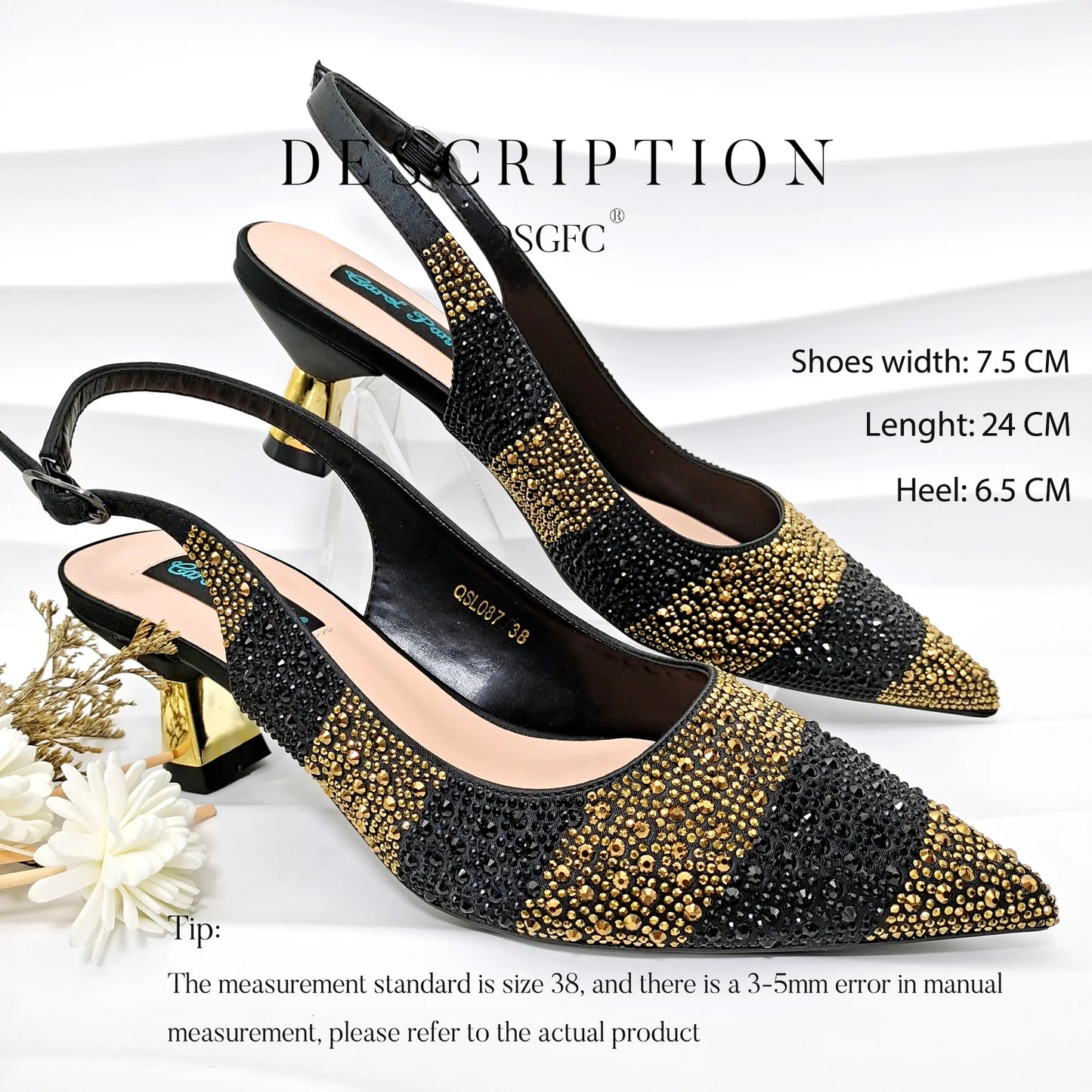Elegant Black & Gold Pumps with Matching Bag – Italian Style Set