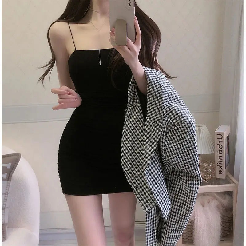 Elegant Solid Sling Sleeveless Type A Sheath Mini Short Dresses