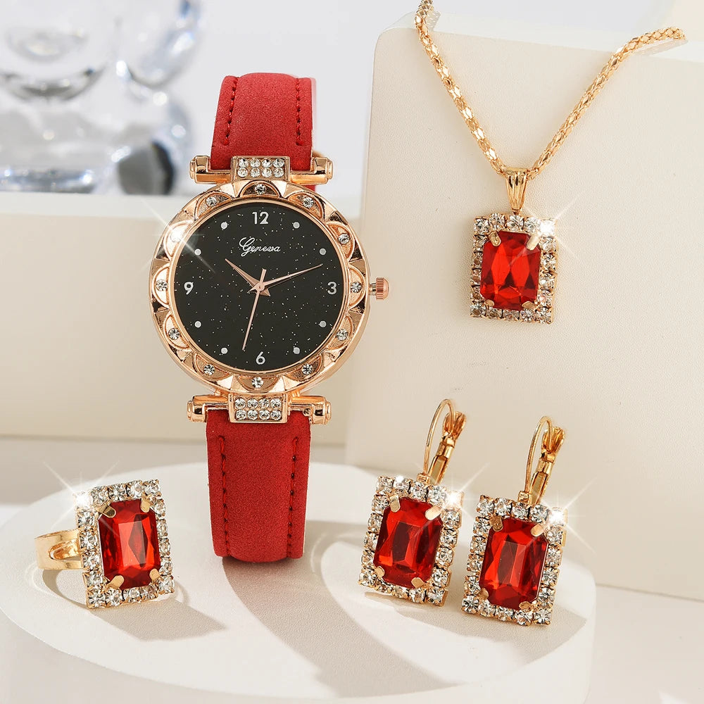 Womens 5Pcs Set Luxury Rhinestone