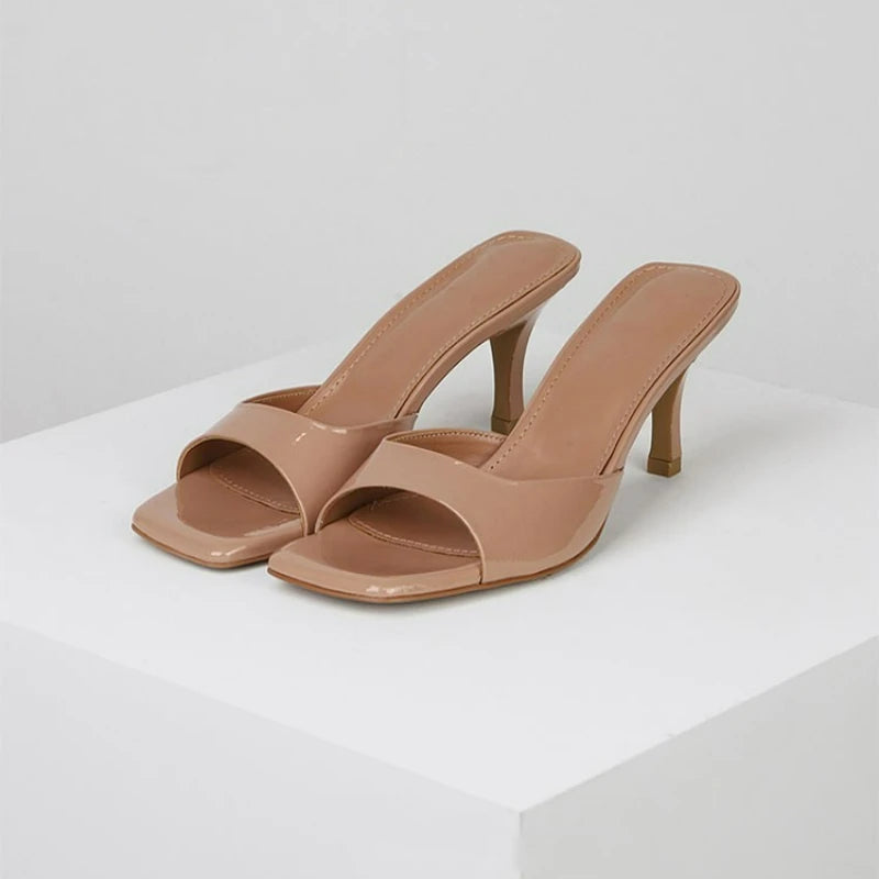 Women High Heel Sandals Square Toe Slippers