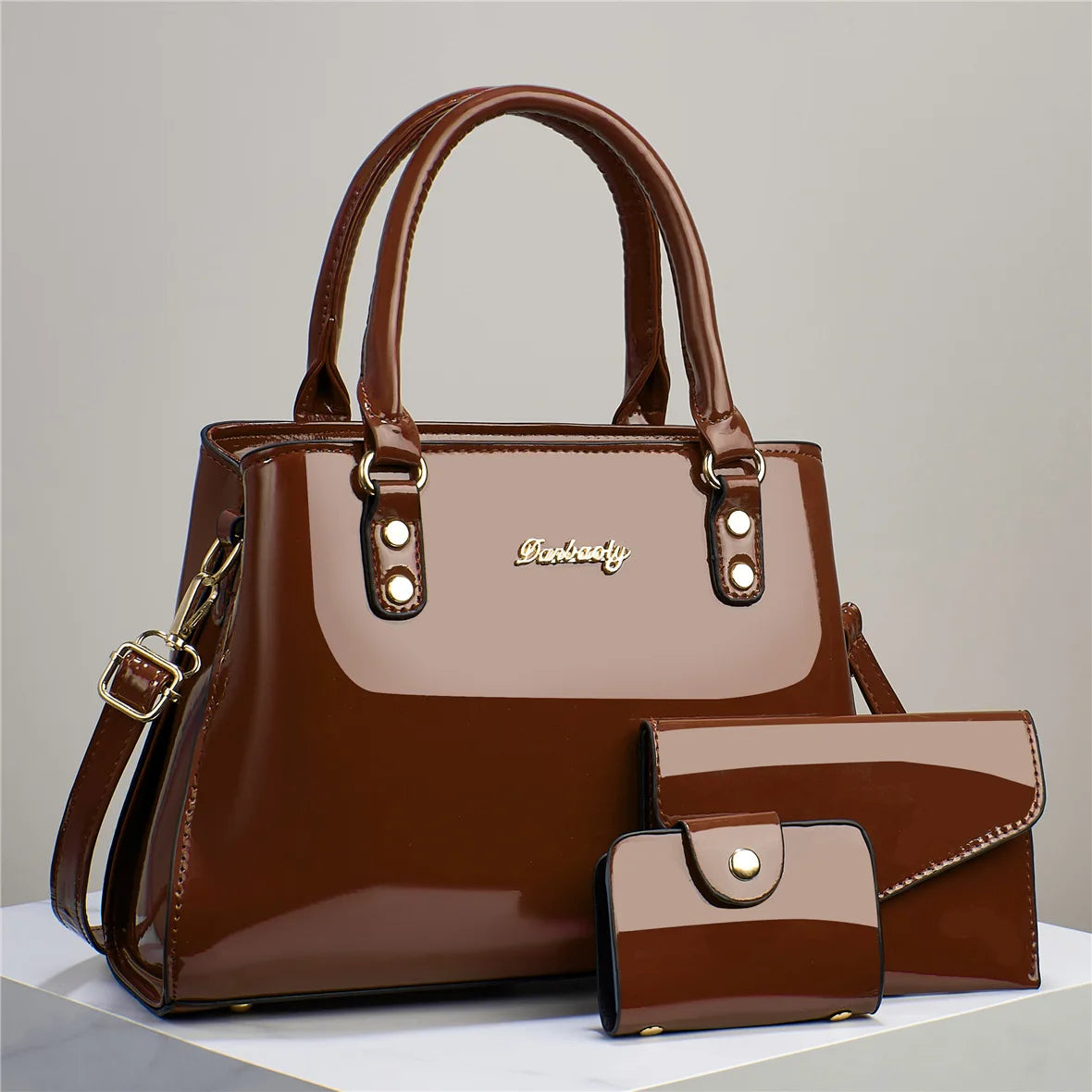 3 Piece Set Shiny Leather Women's Bag Fashion Top Quality