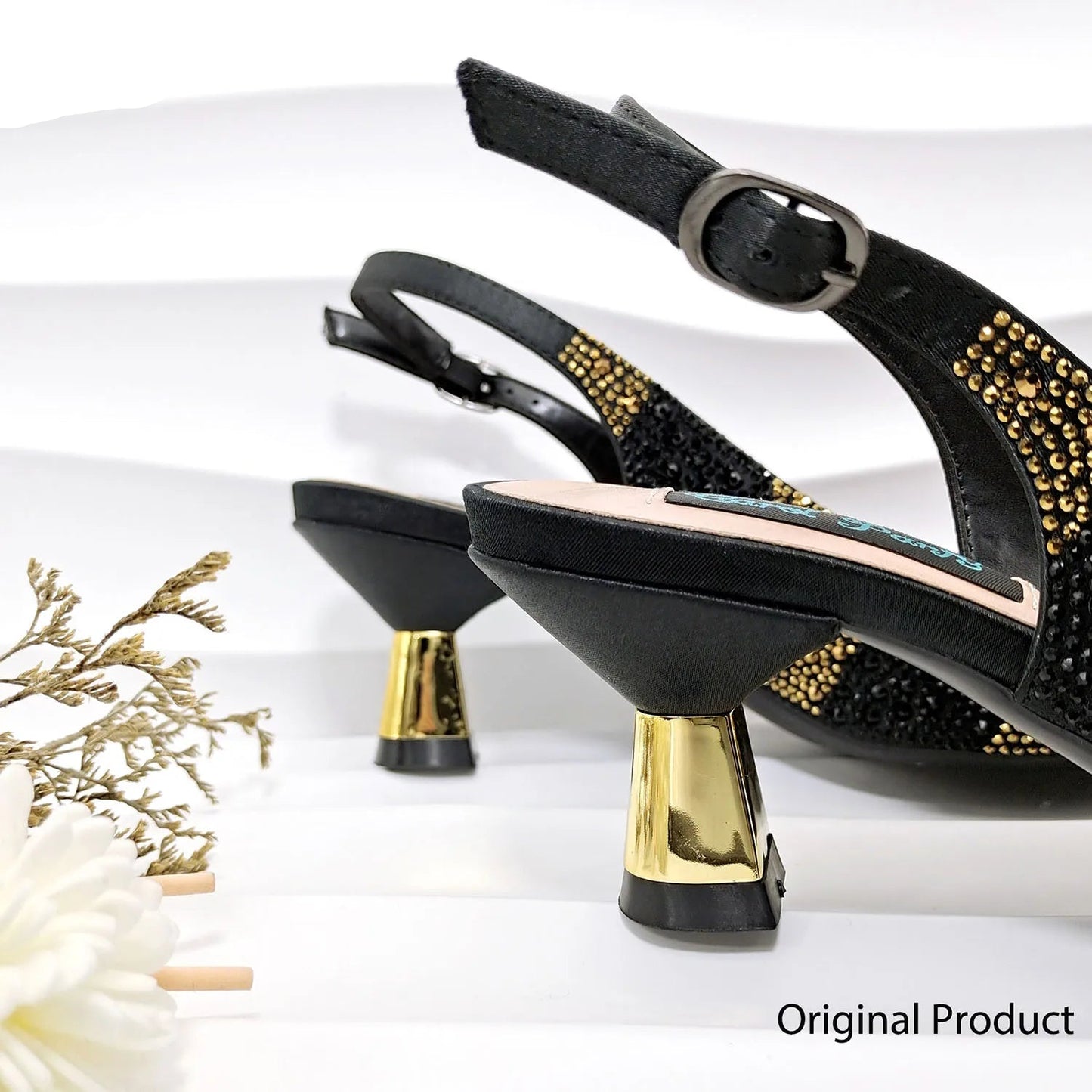 Elegant Black & Gold Pumps with Matching Bag – Italian Style Set