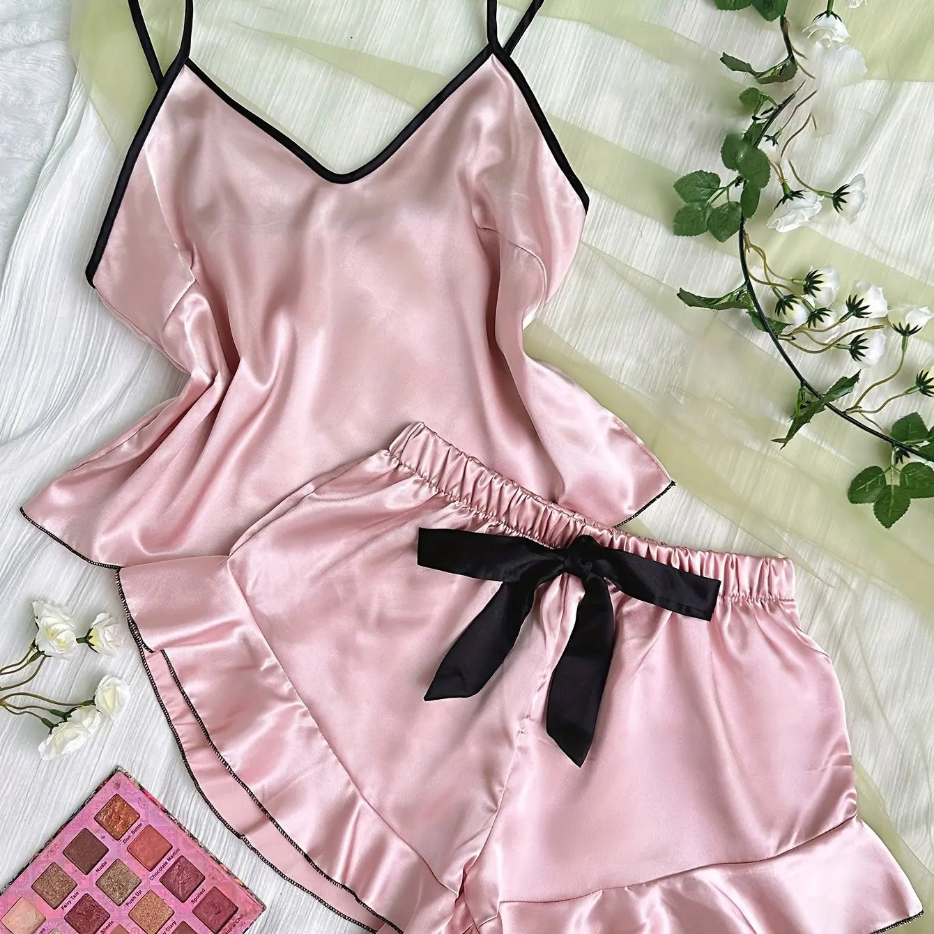 Women's Smooth Satin Pajamas V-Neck T-Shirt