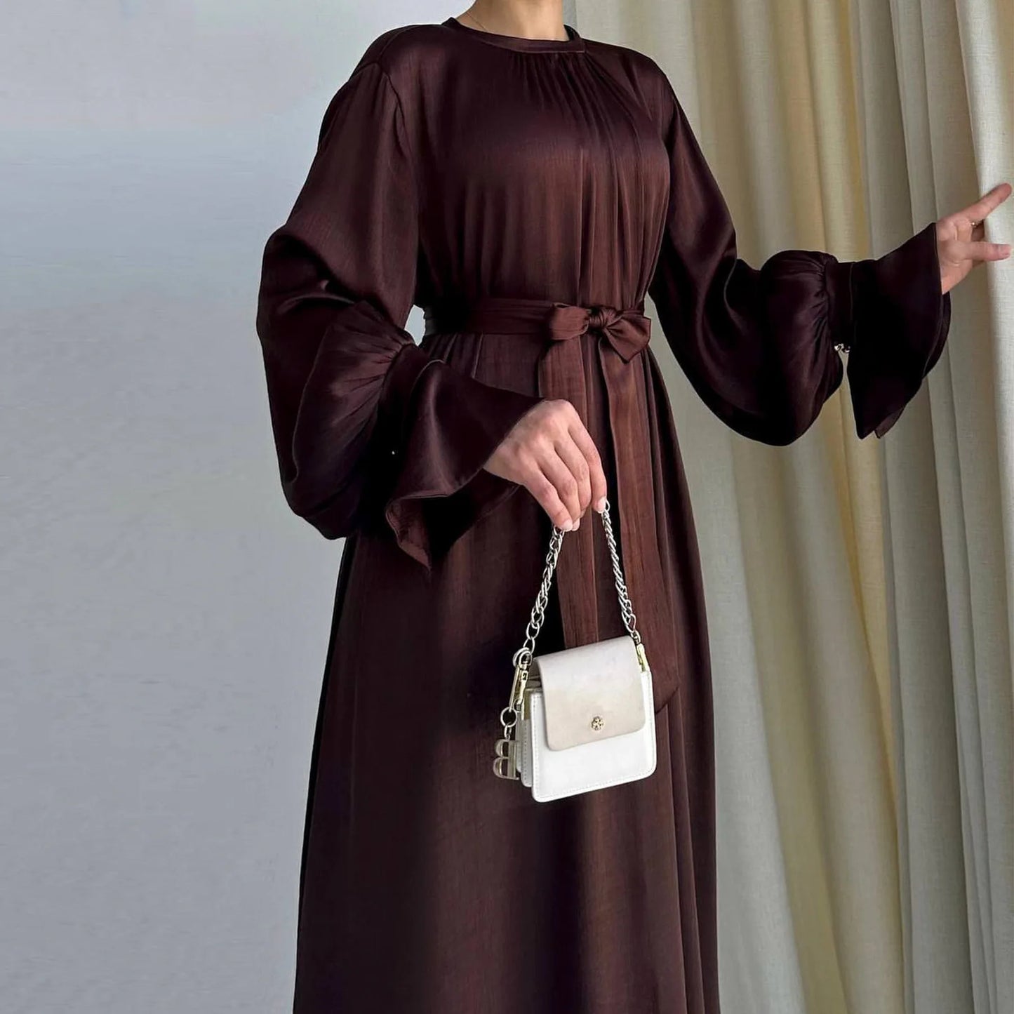 Soft Waist Strap Two Wear Dress Dubai Elegant Satin Dress Women