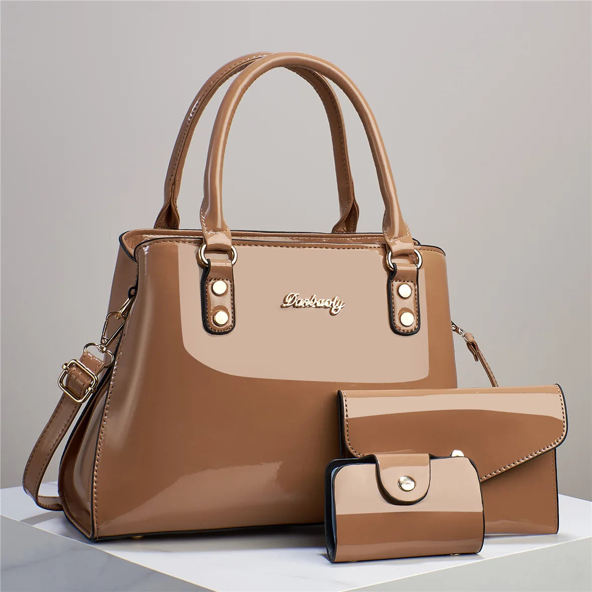 3 Piece Set Shiny Leather Women's Bag Fashion Top Quality