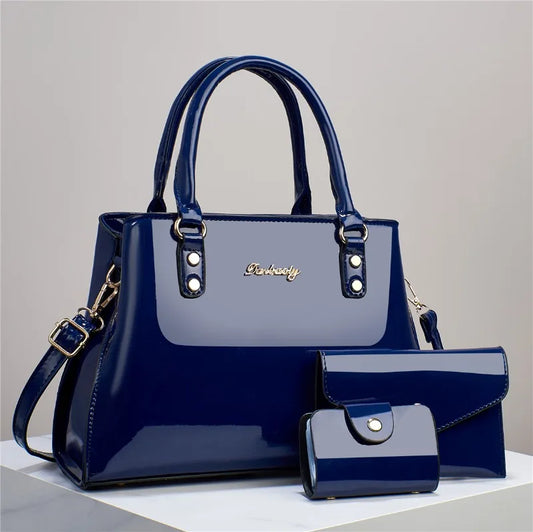3 Piece Set Shiny Leather Women's Bag Fashion Top Quality