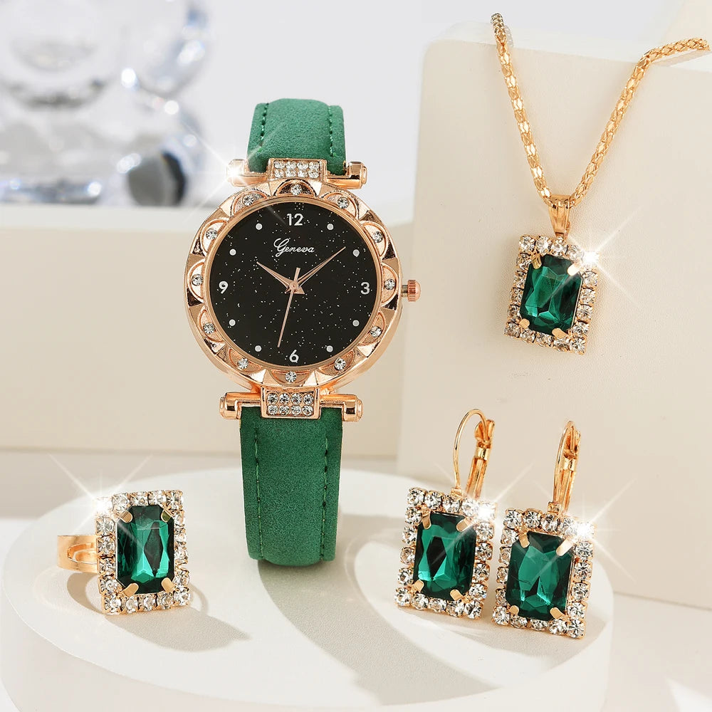 Womens 5Pcs Set Luxury Rhinestone