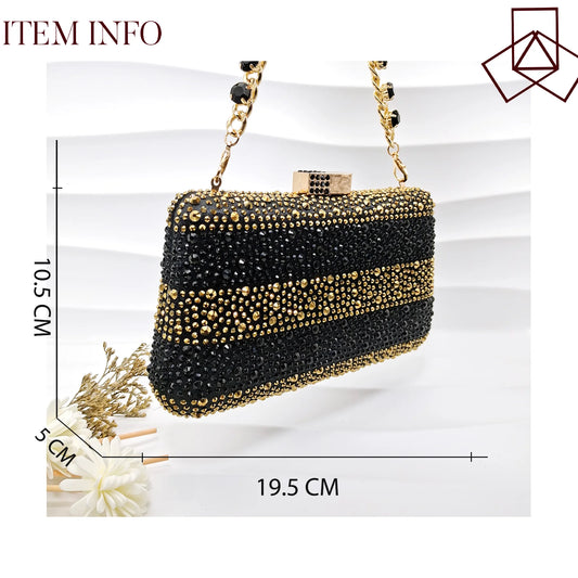 Elegant Black & Gold Pumps with Matching Bag – Italian Style Set
