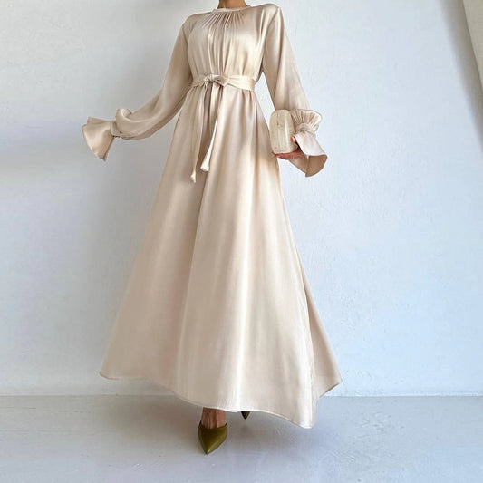 Soft Waist Strap Two Wear Dress Dubai Elegant Satin Dress Women