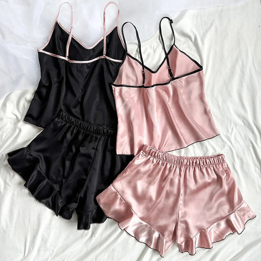 Women's Smooth Satin Pajamas V-Neck T-Shirt